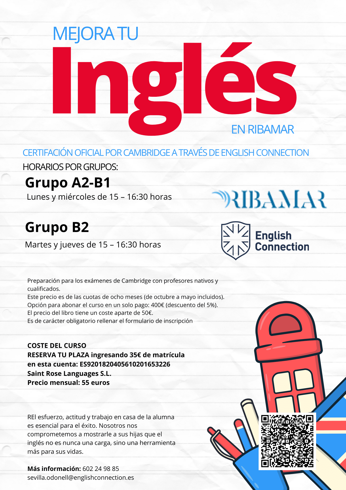 MEJORA TU INGLÉS EN RIBAMAR CON CERTIFICACIÓN OFICIAL DE CAMBRIDGE